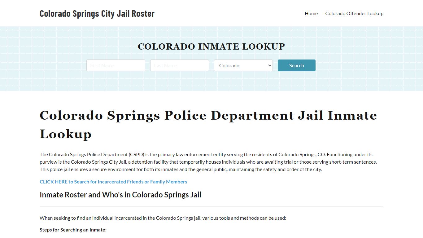 Colorado Springs Police Department & City Jail, CO Inmate Roster ...